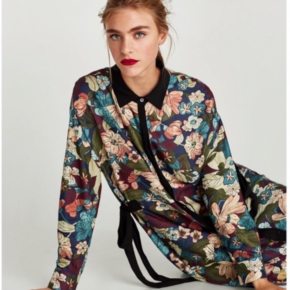 Zara Floral Shirt Dress with Pockets - Picture 3 of 16